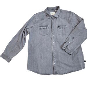 Howler Brothers Dust Up Denim Western Shirt Mens Sz XXL Gray Pearl Snap Hipster